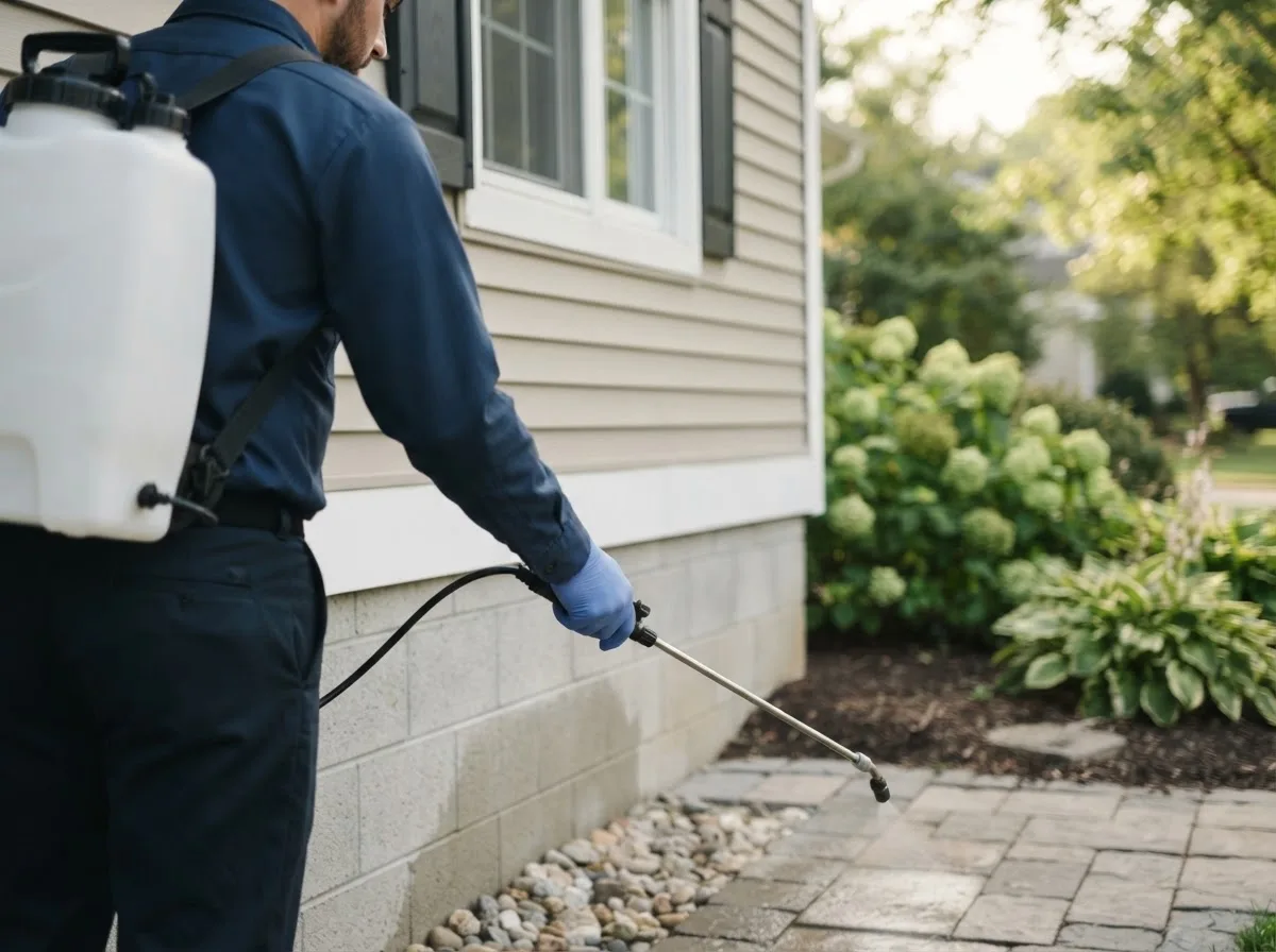 Pest control technician inspecting a home in Northville, MI